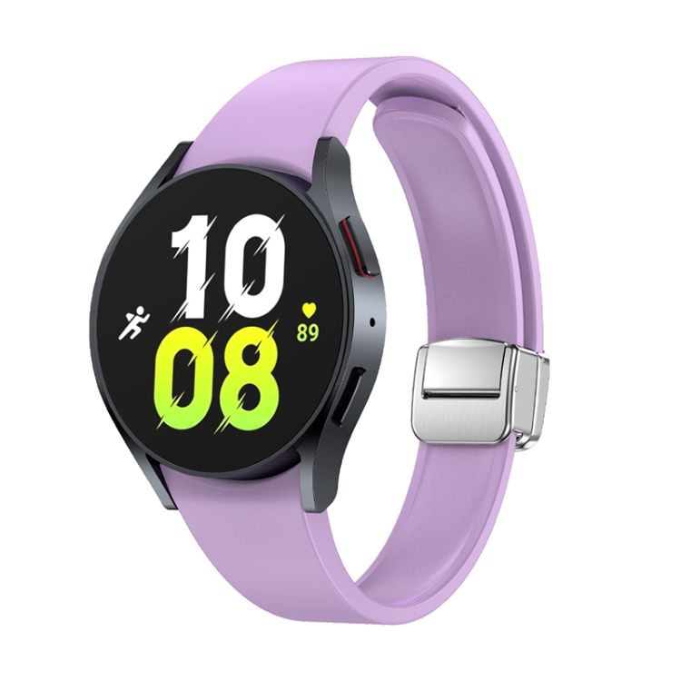 

For Samsung Galaxy Watch 6 Magnetic Folding Silver Buckle Silicone Watch Band(Purple)