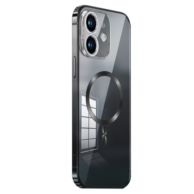 

For iPhone 12 MagSafe Magnetic Stainless Steel Frame Transparent TPU Phone Case(Black)