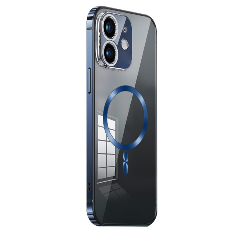 

For iPhone 12 MagSafe Magnetic Stainless Steel Frame Transparent TPU Phone Case(Sierra Blue)