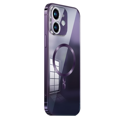 

For iPhone 12 MagSafe Magnetic Stainless Steel Frame Transparent TPU Phone Case(Dark Purple)