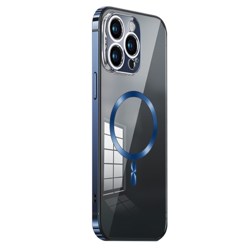 

For iPhone 12 Pro Max MagSafe Magnetic Stainless Steel Frame Transparent TPU Phone Case(Sierra Blue)