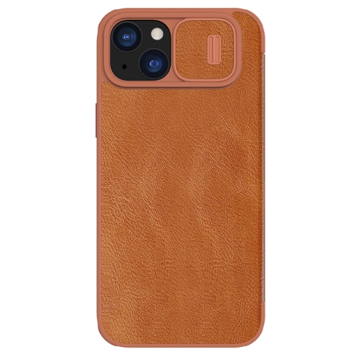

For iPhone 15 Plus NILLKIN QIN Series Pro Sliding Camera Cover Design Leather Phone Case(Brown)