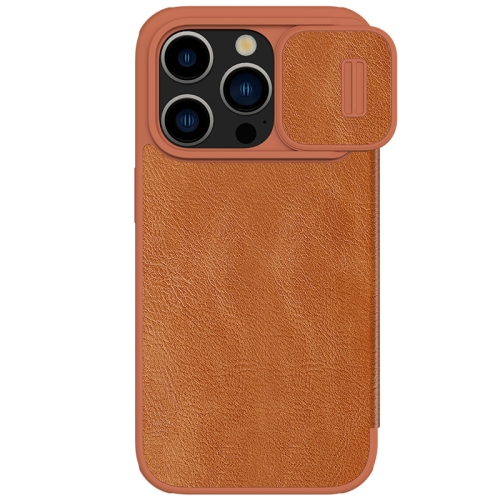 

For iPhone 15 Pro NILLKIN QIN Series Pro Sliding Camera Cover Design Leather Phone Case(Brown)