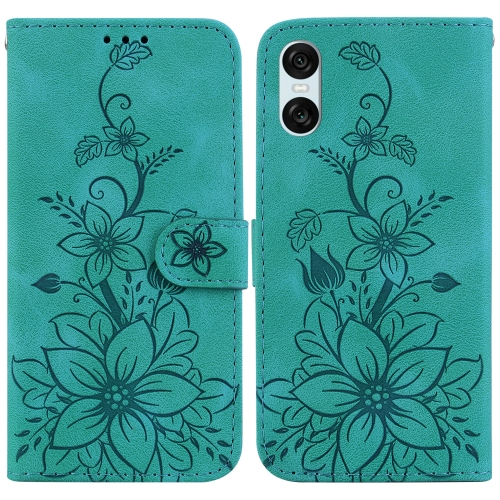 

For Sony Xperia 10 VI Lily Embossed Leather Phone Case(Green)