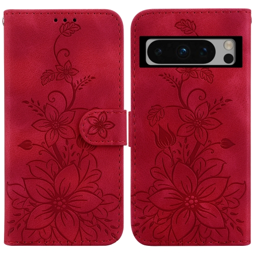 

For Google Pixel 8 Pro Lily Embossed Leather Phone Case(Red)
