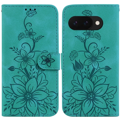 

For Google Pixel 9a Lily Embossed Leather Phone Case(Green)