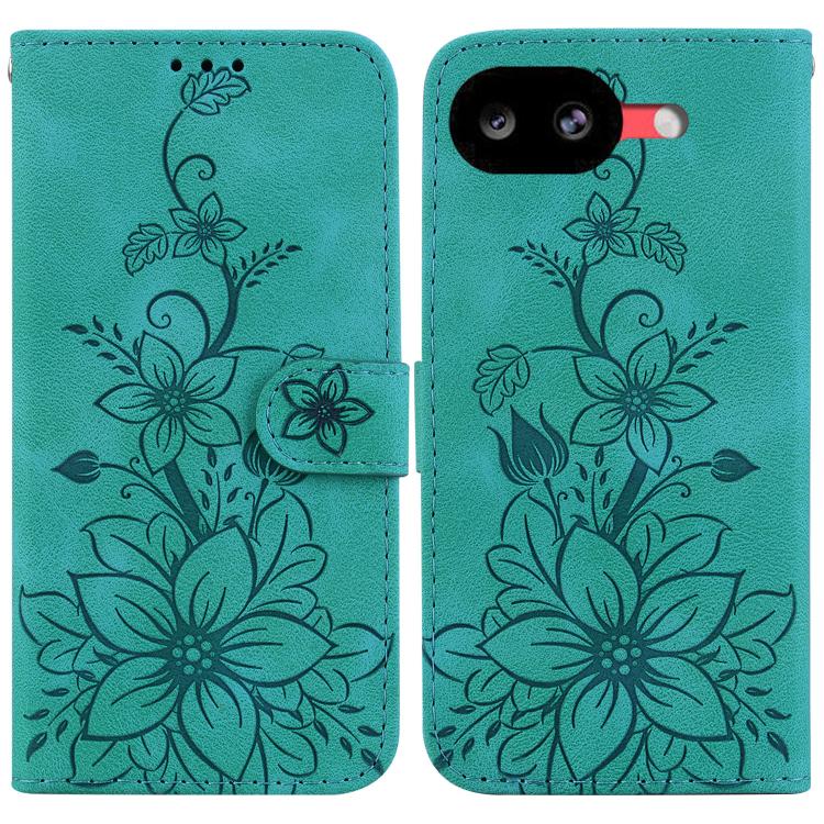 

For Google Pixel 10a Lily Embossed Leather Phone Case(Green)