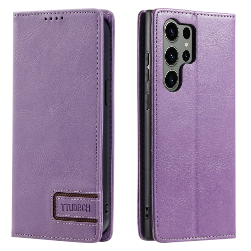 

For Samsung Galaxy S23 Ultra 5G TTUDRCH RFID Retro Texture Magnetic Leather Phone Case(Purple)