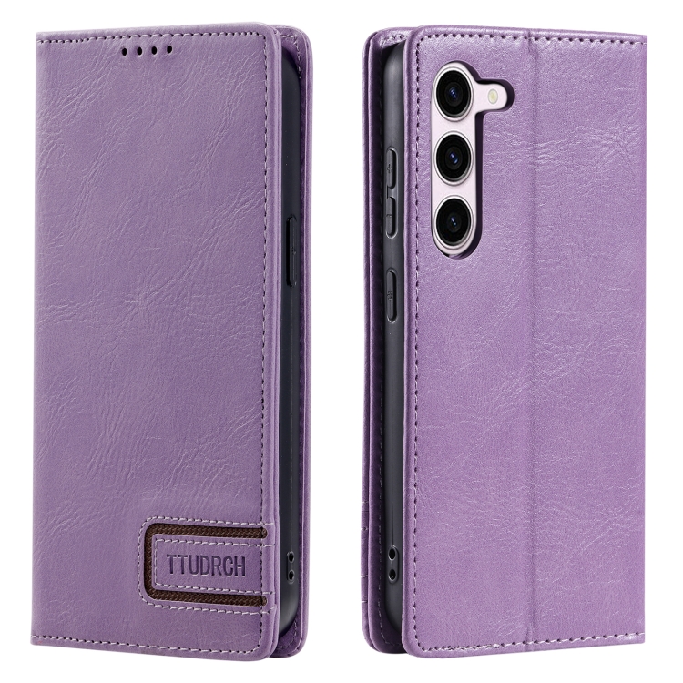 

For Samsung Galaxy S23 5G TTUDRCH RFID Retro Texture Magnetic Leather Phone Case(Purple)