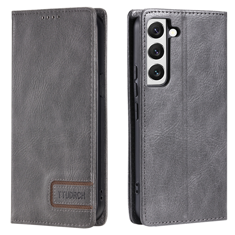 

For Samsung Galaxy S22+ 5G TTUDRCH RFID Retro Texture Magnetic Leather Phone Case(Grey)
