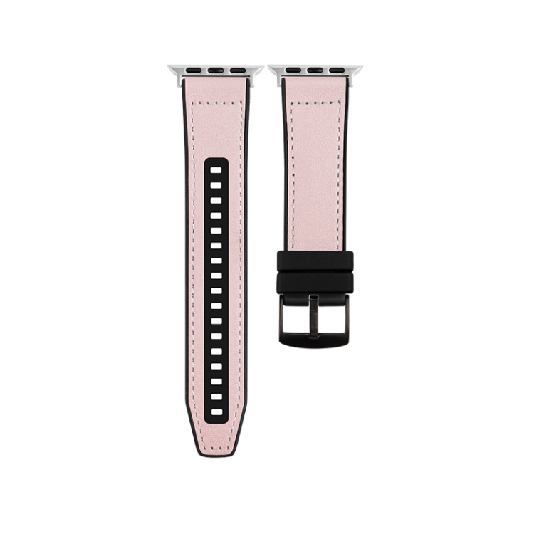 

For Apple Watch 38mm Hybrid Leather Silicone Watch Band(Pink)