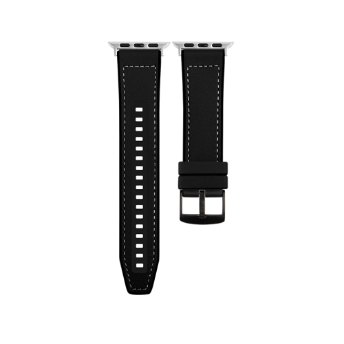 

For Apple Watch 38mm Hybrid Leather Silicone Watch Band(Black)