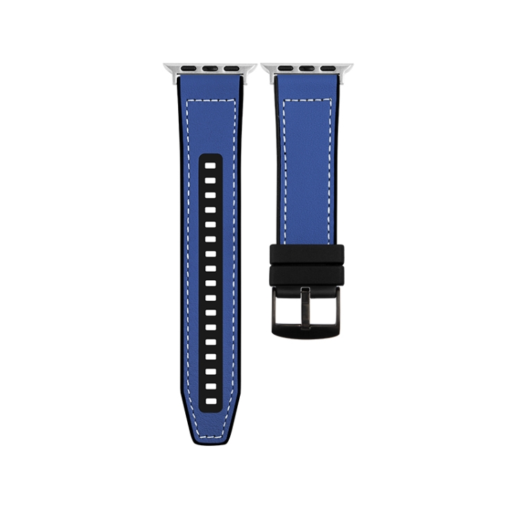 

For Apple Watch 38mm Hybrid Leather Silicone Watch Band(Blue)
