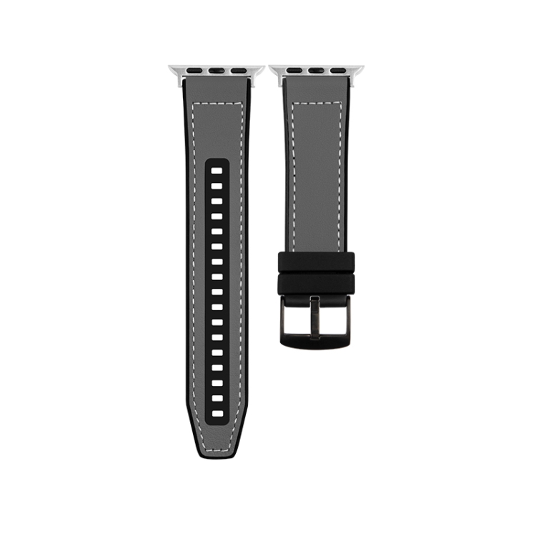 

For Apple Watch Series 9 45mm Hybrid Leather Silicone Watch Band(Grey)