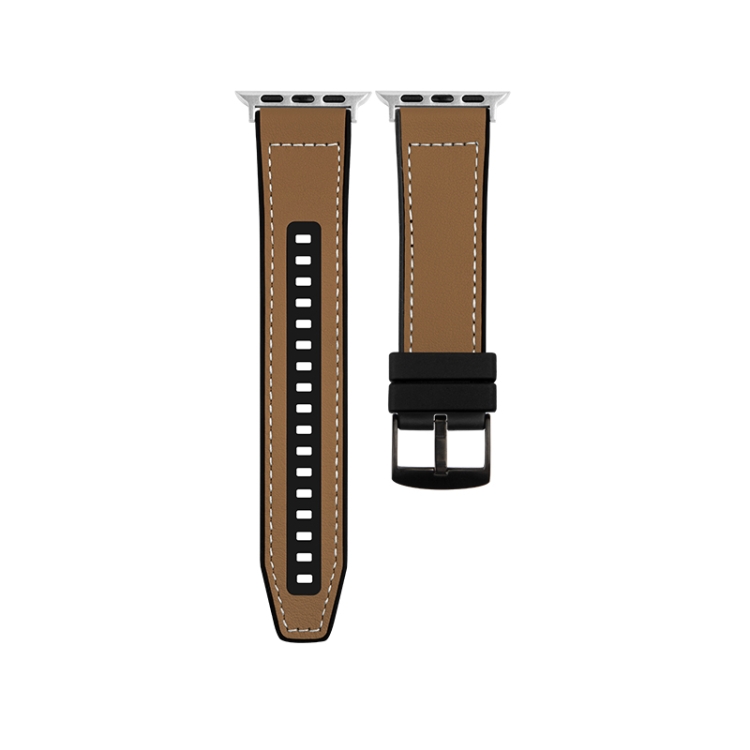 

For Apple Watch Series 9 41mm Hybrid Leather Silicone Watch Band(Brown)