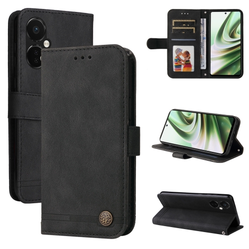 

For OnePlus Nord CE3 Skin Feel Life Tree Metal Button Leather Phone Case(Black)