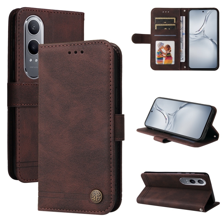 

For OnePlus Nord CE4 Lite Skin Feel Life Tree Metal Button Leather Phone Case(Brown)