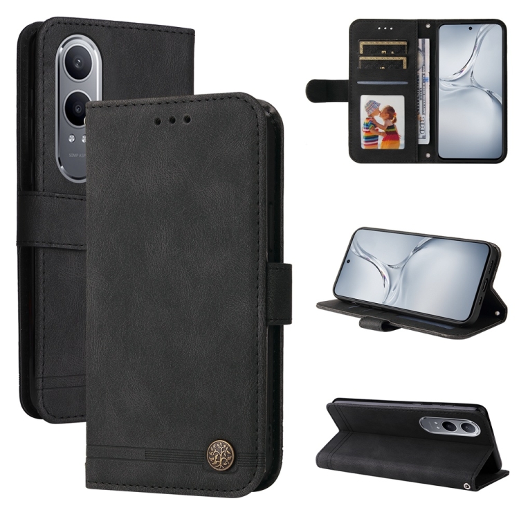 

For OnePlus Nord CE4 Lite Skin Feel Life Tree Metal Button Leather Phone Case(Black)