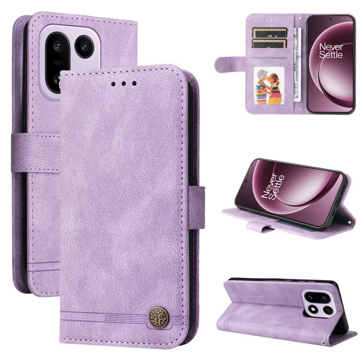 

For OnePlus 15 Skin Feel Life Tree Metal Button Leather Phone Case(Purple)