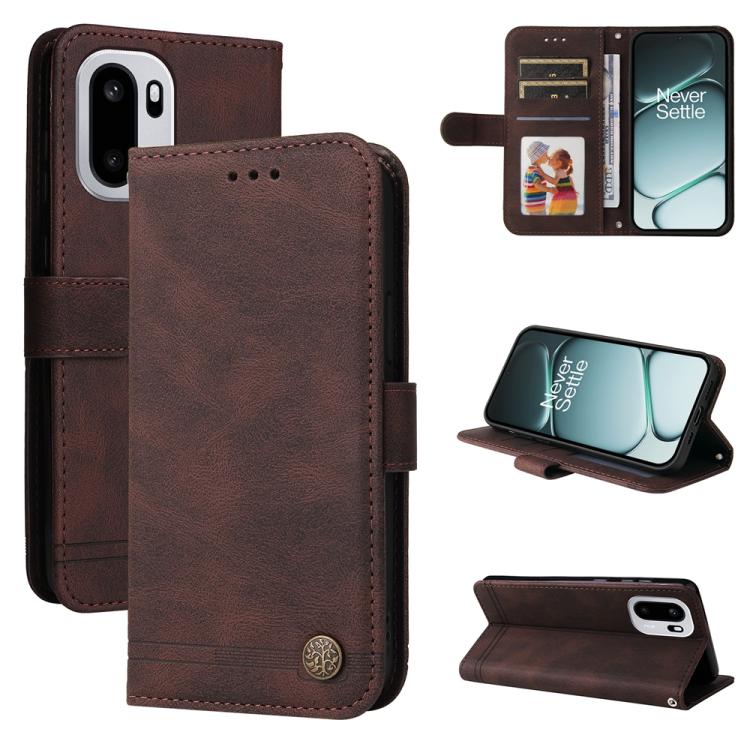 

For OnePlus Ace 6 / 15R Skin Feel Life Tree Metal Button Leather Phone Case(Brown)