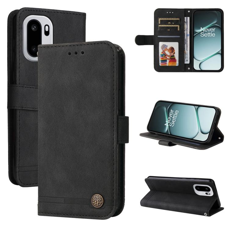 

For OnePlus Ace 6 / 15R Skin Feel Life Tree Metal Button Leather Phone Case(Black)