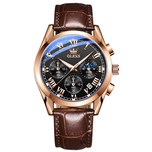 

OLEVS 2871 Men Multifunctional Sports Chronograph Luminous Quartz Watch(Black + Rose Gold)