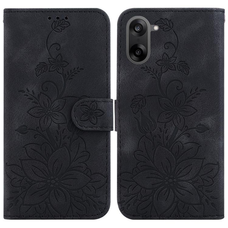 For OnePlus Ace 5 Racing / Nord CE5 Lily Embossed Leather Phone Case(Black)