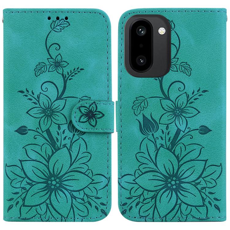 

For OnePlus 15R / Ace 6 / Ace 6T Lily Embossed Leather Phone Case(Green)