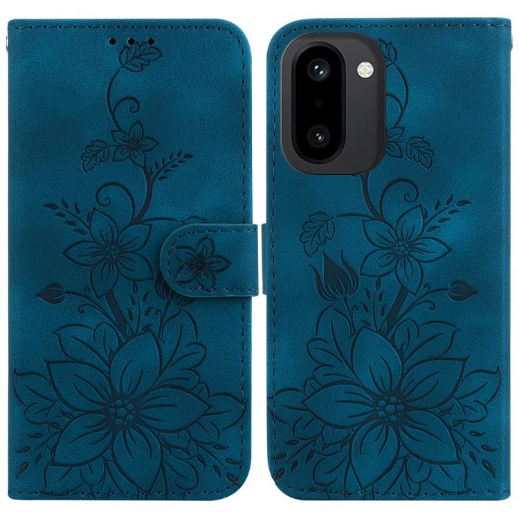 

For OnePlus 15R / Ace 6 / Ace 6T Lily Embossed Leather Phone Case(Dark Blue)
