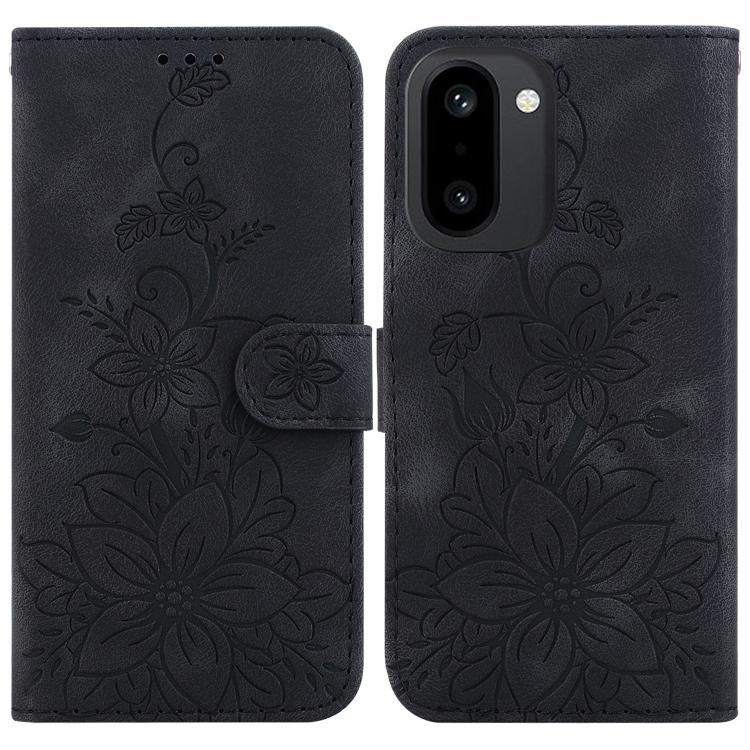 For OnePlus 15R / Ace 6 / Ace 6T Lily Embossed Leather Phone Case(Black)