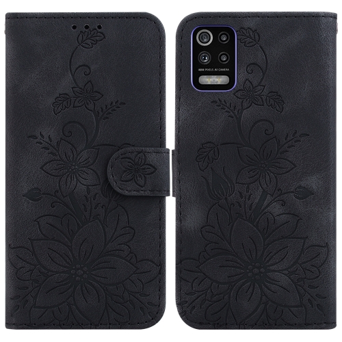 

For LG K52 / K62 / Q52 Lily Embossed Leather Phone Case(Black)