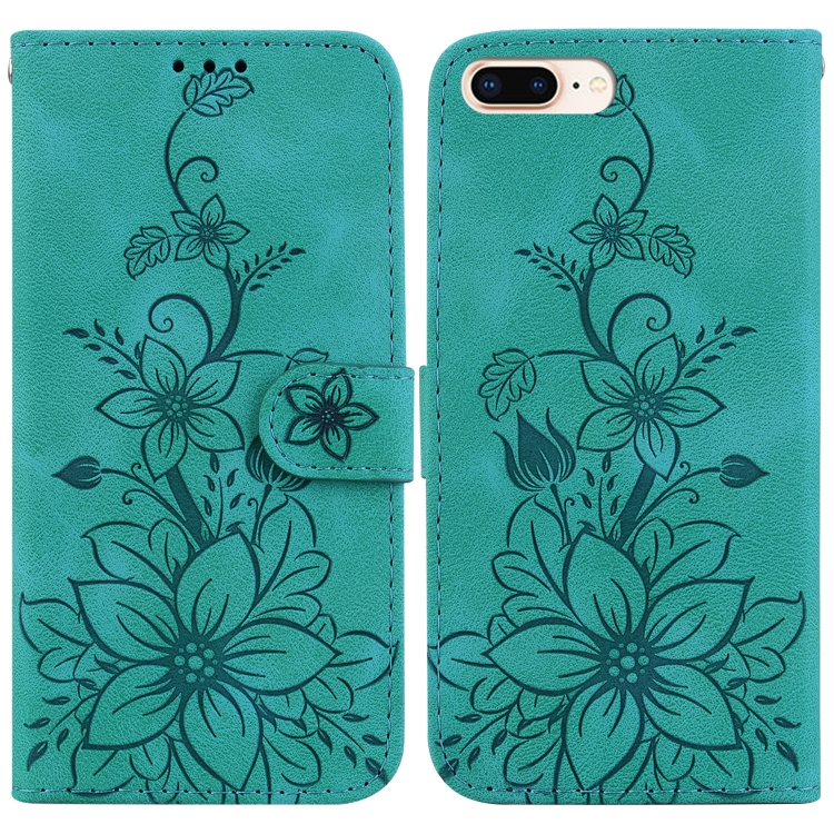 

For iPhone 8 Plus / 7 Plus Lily Embossed Leather Phone Case(Green)