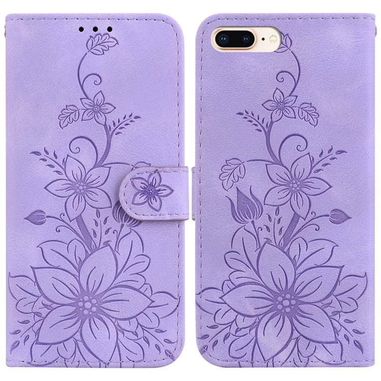 

For iPhone 8 Plus / 7 Plus Lily Embossed Leather Phone Case(Purple)