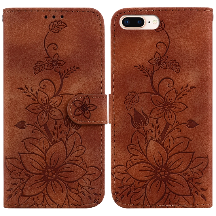 

For iPhone 8 Plus / 7 Plus Lily Embossed Leather Phone Case(Brown)