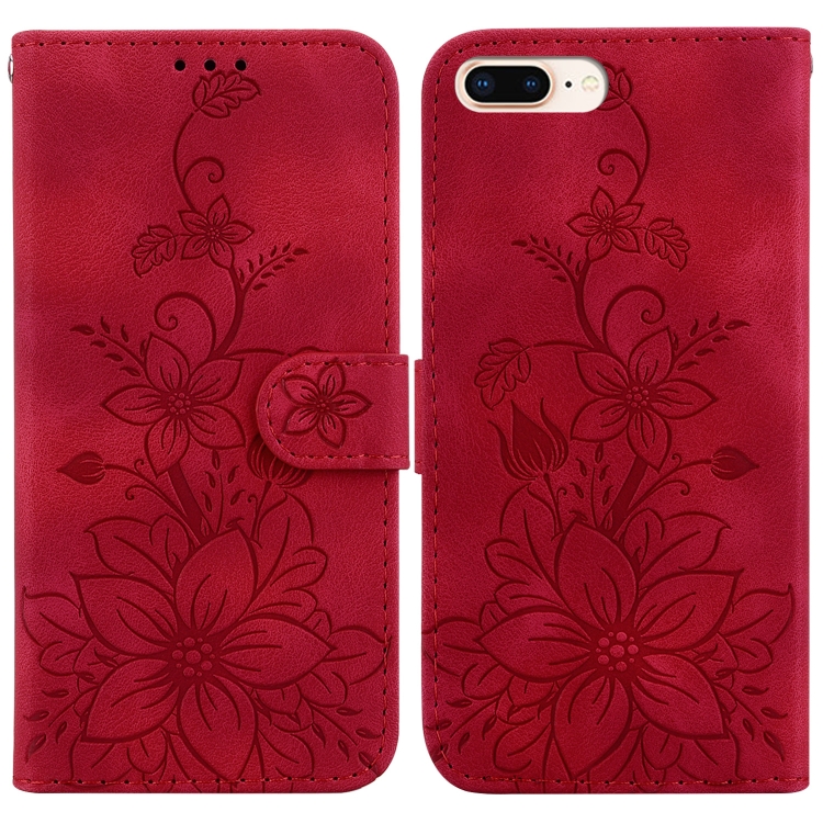 

For iPhone 8 Plus / 7 Plus Lily Embossed Leather Phone Case(Red)