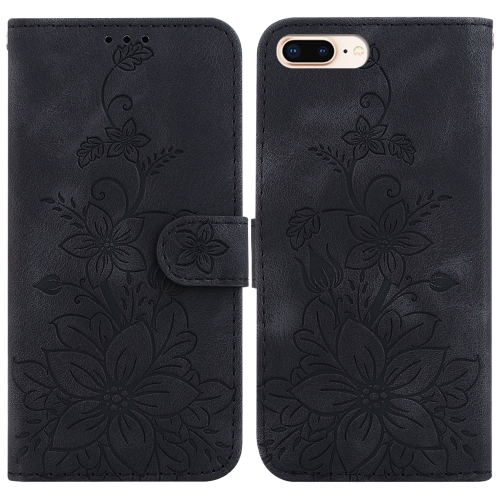 

For iPhone 8 Plus / 7 Plus Lily Embossed Leather Phone Case(Black)