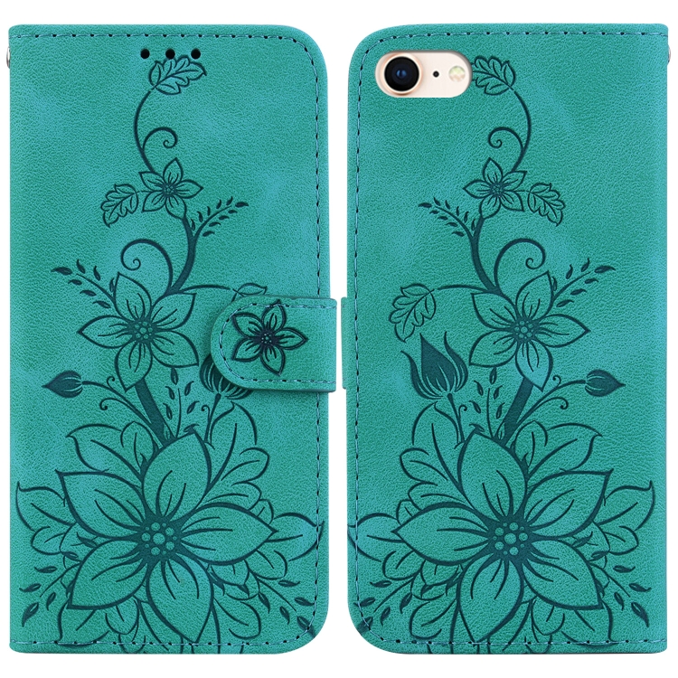 

For iPhone SE 2022 / SE 2020 / 8 Lily Embossed Leather Phone Case(Green)