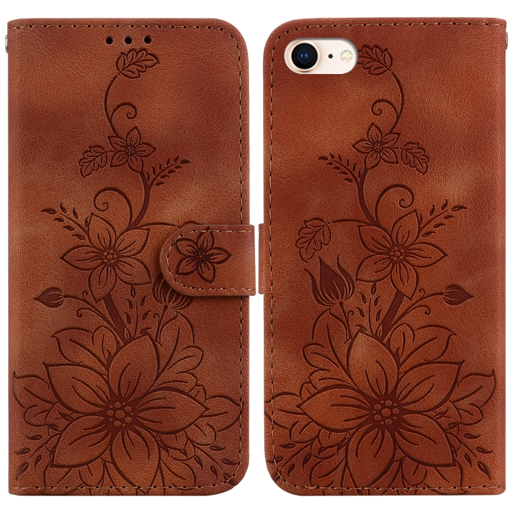 

For iPhone SE 2022 / SE 2020 / 8 Lily Embossed Leather Phone Case(Brown)
