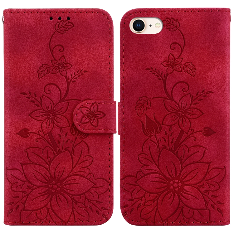

For iPhone SE 2022 / SE 2020 / 8 Lily Embossed Leather Phone Case(Red)