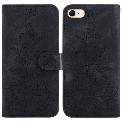 

For iPhone SE 2022 / SE 2020 / 8 Lily Embossed Leather Phone Case(Black)