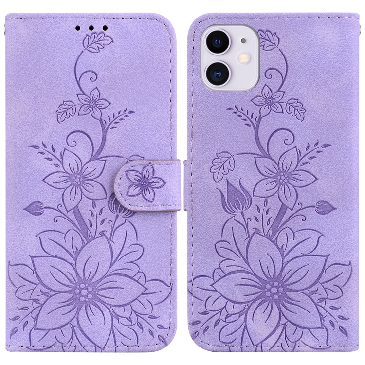 

For iPhone 11 Lily Embossed Leather Phone Case(Purple)