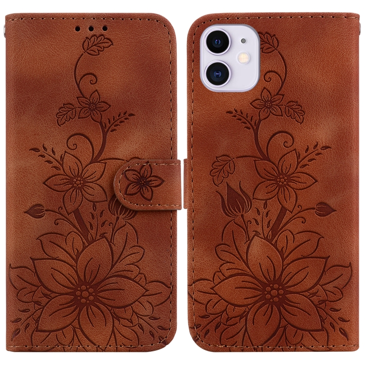 

For iPhone 11 Lily Embossed Leather Phone Case(Brown)