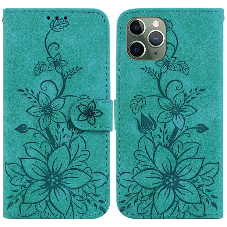 

For iPhone 11 Pro Lily Embossed Leather Phone Case(Green)