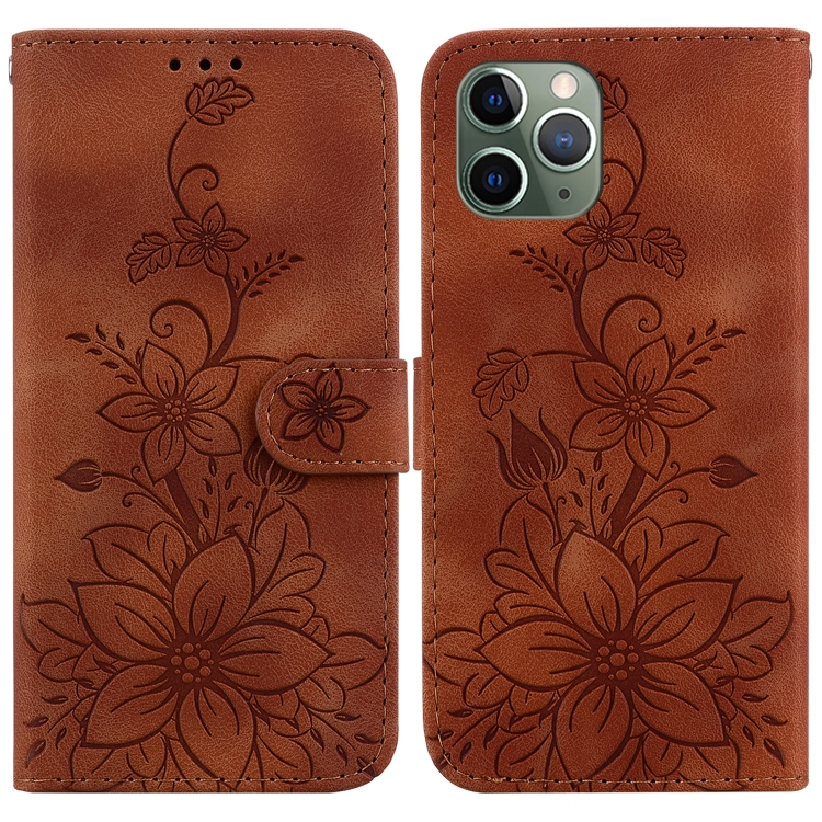 

For iPhone 11 Pro Lily Embossed Leather Phone Case(Brown)