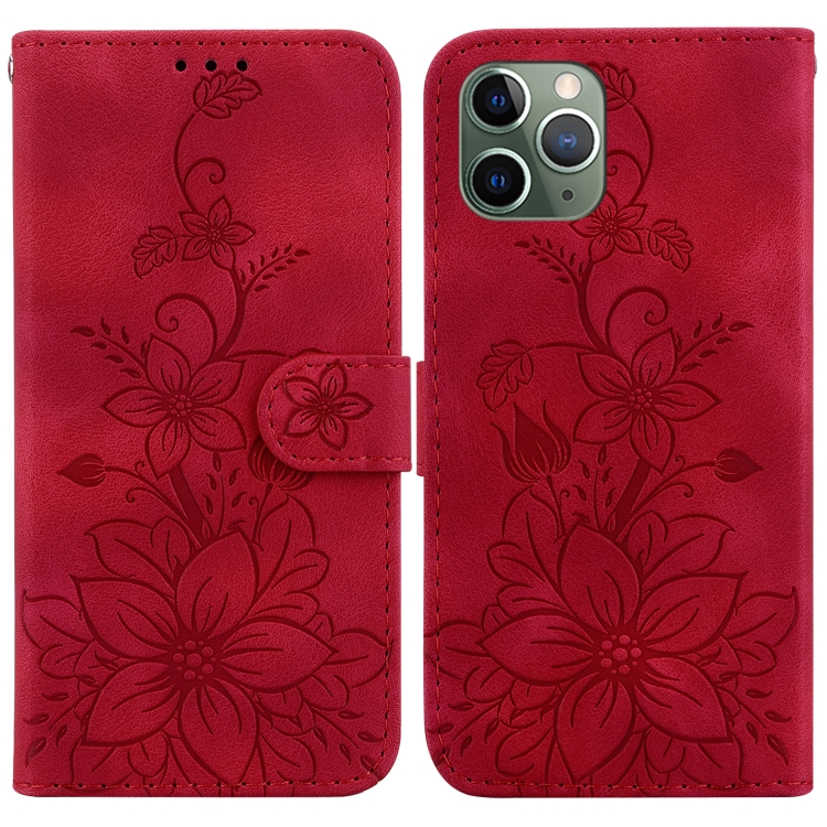 

For iPhone 11 Pro Lily Embossed Leather Phone Case(Red)