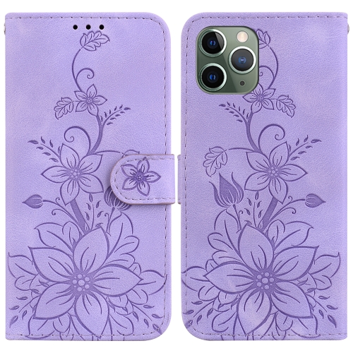 

For iPhone 11 Pro Max Lily Embossed Leather Phone Case(Purple)