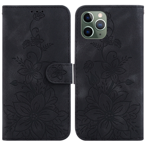 

For iPhone 11 Pro Max Lily Embossed Leather Phone Case(Black)