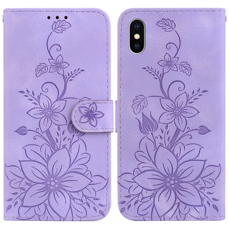 

For iPhone XS / X Lily Embossed Leather Phone Case(Purple)