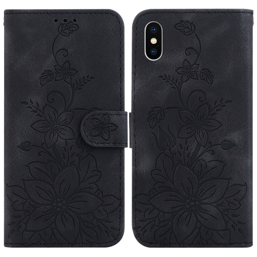 

For iPhone XS / X Lily Embossed Leather Phone Case(Black)