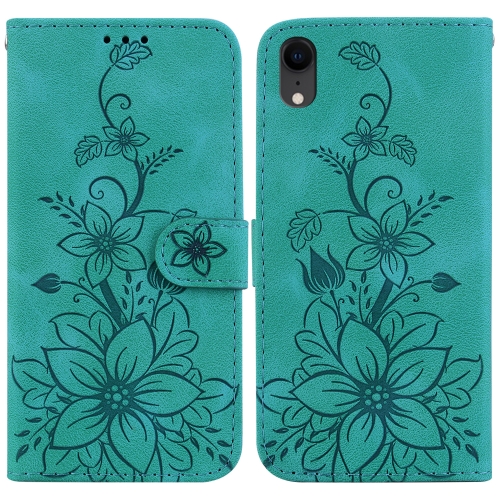 

For iPhone XR Lily Embossed Leather Phone Case(Green)